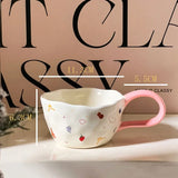 Gaeaspace  -  300ml Hand-painted Flower Ceramic Coffee Cup Cute Style Print Porcelain Handmade Breakfast Milk Juice Tea Chocolate Handle Mug