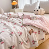 Gaeaspace  -  Printing Quilted Summer Quilt Comforter Soft Air Conditioning Skin-friendly Blankets Washed Cotton Thin Quilts Machine Washable