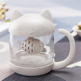 Gaeaspace  -  1pc 250ml Creative Glass Mug Cute Cat Glass Cup Tea Mug With Fish Infuser Strainer Filter Home Offices Kitchen Drinkware Teaware