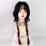 Gaeaspace  -  Long Straight Jellyfish Head Wigs with Bangs Synthetic Black Pink Ombre Lolita Cosplay Hair Wig for Daily party