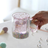 Gaeaspace  -   Shining Fairy Double Layer Quicksand Water Cup Big Ear Coffee Breakfast Heat Insulation Bubble Sequin Creative Glass