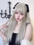 Gaeaspace  -  24Inch Milky Gray Color Synthetic Wigs With Bang Long Natural Straight Hair Wig For Women Cosplay Drag Queen Heat Resistant