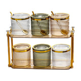 Gaeaspace  -  Creative Transparent Gold-plated Striped Spice Jar Spice Salt Sugar Jar with Lid Multifunctional Storage Box Storage Container