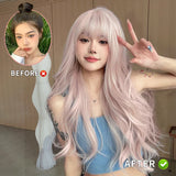 Gaeaspace  -  Long Wave Pink Wig with Bangs Nature wavy Lolita Synthetic Wigs for Women Cosplay 앞머리 가발