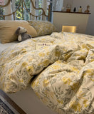 Gaeaspace  -  Vintage yellow flower bed set girl,romantic kawaii cotton twin full queen king home textile flat sheet pillow case quilt cover