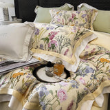 Gaeaspace  -  Natural Lyocell Fibre Soft Silky Vintage American Digital Printing Luxury Bedding Set Flowers Duvet Cover Bed Sheet Pillowcases