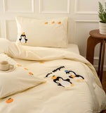 Gaeaspace  -  Cute embroidery penguin bedding set 1.2 1.5 1.8 2.0,twin full queen king cotton home textile bed sheet pillow case quilt cover