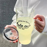 Gaeaspace  -  1000ml Large Glass Cup With Lid And Straw For Ice Coffee  Water Tea Juice Beer Wine Glass Mug Bottle Aesthetic Drink Bottle Gift