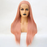 Gaeaspace  -  Pastel Pink Long Straight Synthetic Lace Front Wig Glueless Frontal Light Pink Colored Hair Lace Wigs for Women Party Cosplay