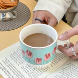 Gaeaspace  -  Tulip Flower Coffee Cup with Handle Ins Style Creative Couple for Girls Gift Cute Ceramic Mug Oatmea Breakfast Milk Wate Cup