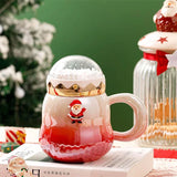 Gaeaspace  -  500ml Christmas Mug with Lid Santa Claus Christmas Trees Pattern Ceramic Coffee Cup Home Office Decor New Year Xmas Gift Box