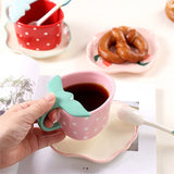 Gaeaspace  -  Strawberry-Shaped Ceramic Coffee Cup and Saucer Set, Children's Water Cup, Household Ins Breakfast Cup, Fresh, Cute