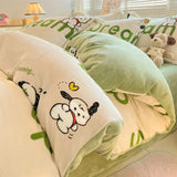 Gaeaspace  -  Winter Thickened Warm Flannel Queen Bedding Set Home Textile Cartoon Cute Duvet Cover Sheet Pillowcase 4pcs Luxury Bed Linen Set