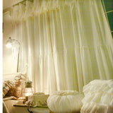 Gaeaspace  -  Korean INS Brand 100% Cotton Elegant Blackout Curtains for Girl's Bedroom Cream White Skirt Window Drapes with Ruffles Valance