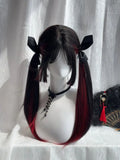 Gaeaspace  -  Black and red dyed sweet and cool princess cut long straight hair wig Gothic style simulation wig women's full head cover