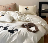 Gaeaspace  -  Fashion cute embroidery panda bedding set single double,twin full queen cotton home textile bed sheet pillow case quilt cover