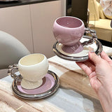 Gaeaspace  -  Fine Ceramic Coffee Cup Saucer Bow Mug English Afternoon Tea Tableware Ceramic Latte Coffee Cup Saucer Breakfast Mug Gifts 160ml