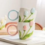 Gaeaspace  -  1pc Tulip Flower Ceramic Mug 3D Design Creative Relief Girl Heart Coffee Cup Birthday Mothers Day Gift for Her Afternoon Tea Cup