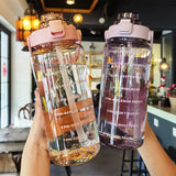 Gaeaspace  -  2000ml Sport Water Bottle Outdoor Water Cup with Silicone Straw Handle Leak Proof Sports Pink Water Bottle for Tourism Portable