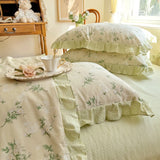 Gaeaspace  -  Floral Bedding Set with Ruffles, 100% Cotton, Korean, Single, Full, Queen, Duvet Cover, Bed Sheet or Fitted Sheet, Pillowcases