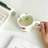 Gaeaspace  -  350ML Ceramic Coffee Mugs Tulip Love Handle Cups Hand Pinched Irregular White Color Flower Milk Mug Oatmeal Breakfast Tea Cup