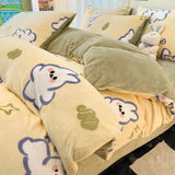 Gaeaspace  -  Winter Thickened Warm Flannel Queen Bedding Set Home Textile Cartoon Cute Duvet Cover Sheet Pillowcase 4pcs Luxury Bed Linen Set