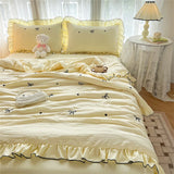 Gaeaspace  -  Bow Embroidered Summer Quilt With Lace Korean Style Air Conditioning Comforter Quilt Machine Washed Soft Skin Friendly Blankets