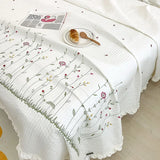 Gaeaspace  -  Fresh Flower Embroidered Summer Blanket 4/3/1 Pcs Ruffled Quilted Summer Quilt Set Machine Washable Lightweight Comforter Duvet