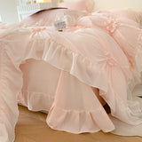 Gaeaspace   -  Lace Ruffles Princess Wedding Bedding Set, Queen Size, Hand-Made, Pleat, Pearl, Duvet Cover, Bedclothes, Sheet, Pillowcases