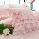 Gaeaspace  -  Pink European embroidered cushion cover ruffle Lace Satin cotton pillow cover handmade elegant bedding pillowcase sofa cushion