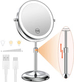 Gaeaspace  -  8 Inch Makeup Mirror With Light Lamp 10X Magnification 3 Color Lights,Adjustable Brightness Height Standing Cosmetic Mirror