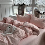 Gaeaspace  -  Ins Embroidery Cat Duvet Cover Set Quilt Set Minimalist Style Cream Bed Set Of Four Pieces, Home Luxury Bedding Set Bed Sheets