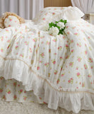 Gaeaspace  -  Romantic fairyfair french floral ruffled beding set,flower full queen king cotton home textile bedspread pillow case quilt cover