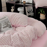 Gaeaspace  -  New Comfortable Bedding Sets Jacquard Knitted Stripe Four Piece Set Skin Friendly Duvet Cover Pillowcase Bedspread Bed Cover Set