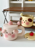 Gaeaspace  -  Cartoon Cute Piggy Mug Stereo Puppy Ears Milk Cup with Fresh Ins Style Office Lid Spoon Ceramic Coffee Cup