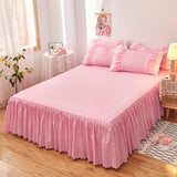 Gaeaspace  -  1pc Plain Dyed Bed Skirt With Elastic Pink Solid Color Girl Woman Princess Bed Sheet Ruffles(Pillowcase Need Order)