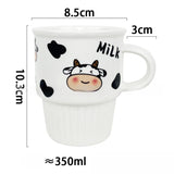 Gaeaspace  -  Korean-style Striped Ins Simple Cute Mug Cartoon Cow Household Heat-resistant Ceramic Cup with Lid and Spoon for Breakfast