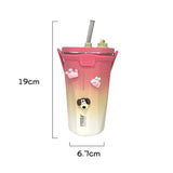 Gaeaspace  -  Kawaii Sainless Steel Tumbler For Coffee Car Mug Freeze Thermos Vacuum Flask Water Bottle With Straw Keep Cold Hot Cup 600ml