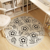 Gaeaspace  -  Flower Round Beige Style Carpet Computer Swivel Chair Mat Cream Style Study Carpet Table Chair Non Slip Stain Resistant Rug