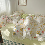 Gaeaspace  -  Ins Tulip Floral Bedding With Seersucker Simple Flower Duvet Cover Single Double Bed Sheet Quilt Cover Four Seasons Bed Linens