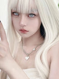 Gaeaspace  -  Lolita Wig Long Straight white Wig with Bangs Headband Synthetic Wigs for Women Human Hair