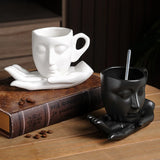 Gaeaspace  -  260ml Ceramic Face Coffee Cup Dish with Spoon European Character Mug Decor Afternoon Camellia Tea Coffee Cup Breakfast Milk Mug