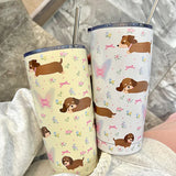 Gaeaspace  -  Cute Puppy Sainless Steel Thermos Bottle Tumbler For Water Coffee Tea Kawaii Korean Thermal Flask Vaccum Cup With Straw 550ml