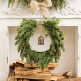 Gaeaspace  -  New Christmas Bells Wreath Linen Bow Natural Material Home Decorations Christmas Wreath