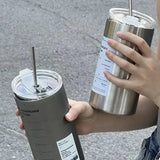 Gaeaspace  -  European Style Vintage Upscale Coffee Cup  Ins Good-looking Stainless Steel Thermos with Straw Niche Water Bottle