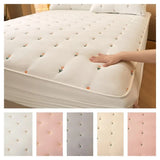 Gaeaspace  -  Thickened Mattress Cover Quilted Embroidered Bed Cover Single Queen King Size Mattress Pad Cotton Fitted Sheet Home Bedspread