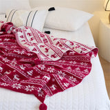 Gaeaspace  -  Christmas Knitted Blanket Soft Warm Snowflake Throw Blanket Lightweight Blanket Couch Sofa Office Bed Cover Camping Travelling