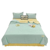 Gaeaspace  -  Korean Style Seersucker Washed Cotton Summer Quilt Four-Piece Set Bare Sleeping Quilt Summer Blanket Airable Cover