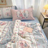 Gaeaspace  -  Pink Cartoon Printed Bedding Set For Girls Double Queen King Size Flat Sheet Duvet Cover Pillowcase Soft Bed Linen Home Textiles