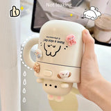 Gaeasdpace  -  1pc Bear Coffee Thermal Cup For Hot Cold Drinks Water Tea Milk Thermos Mug Stainless Steel Cup With Straw Lid Portable Bottle